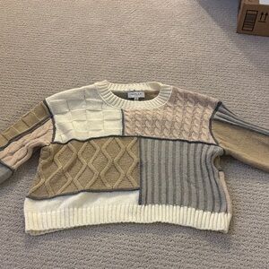 Gilli Patchwork Sweater - Cream, Gray, Tan